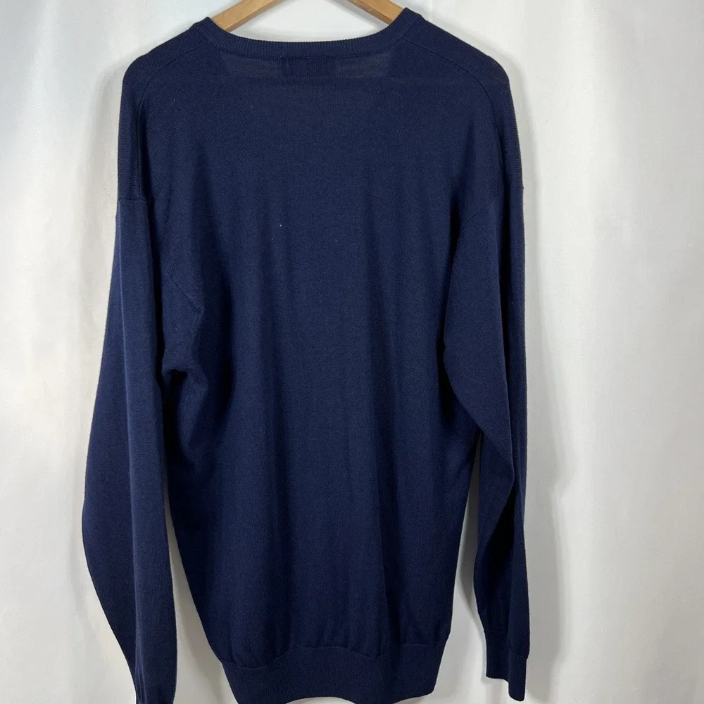 James Pringle Weavers‎ Lambswool Preppy V-Neck Blue Sweater Size Large